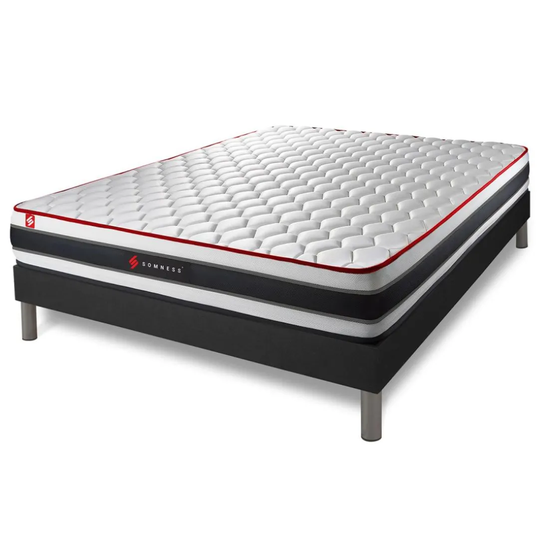 Ensemble matelas ressorts ensaches et memoire de forme sommier kit noir