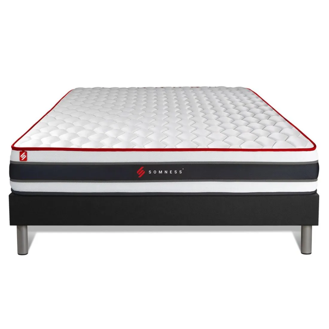 Ensemble matelas ressorts ensaches et memoire de forme sommier kit noir