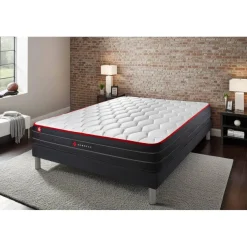 Ensemble matelas ressorts ensaches et memoire de forme,sommier kit noir