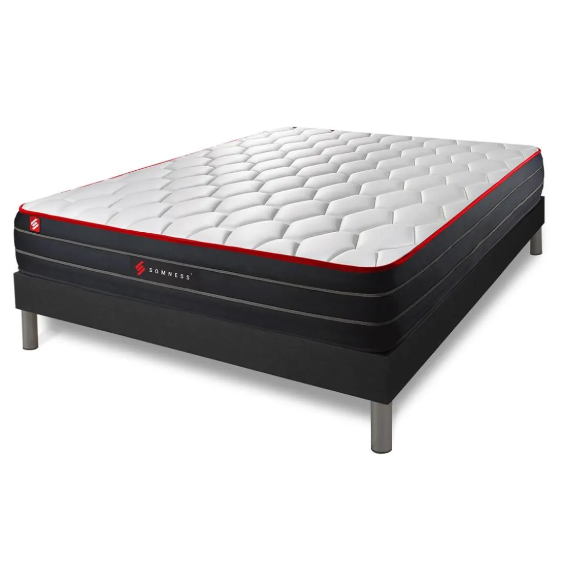 Ensemble matelas ressorts ensaches et memoire de forme,sommier kit noir