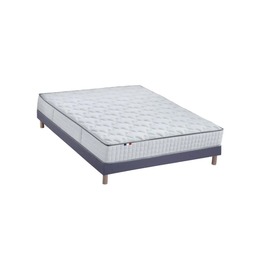 Ensemble Matelas Ressorts 7 zones COSMA + Sommier - Made in France - Sommier Bleu denim