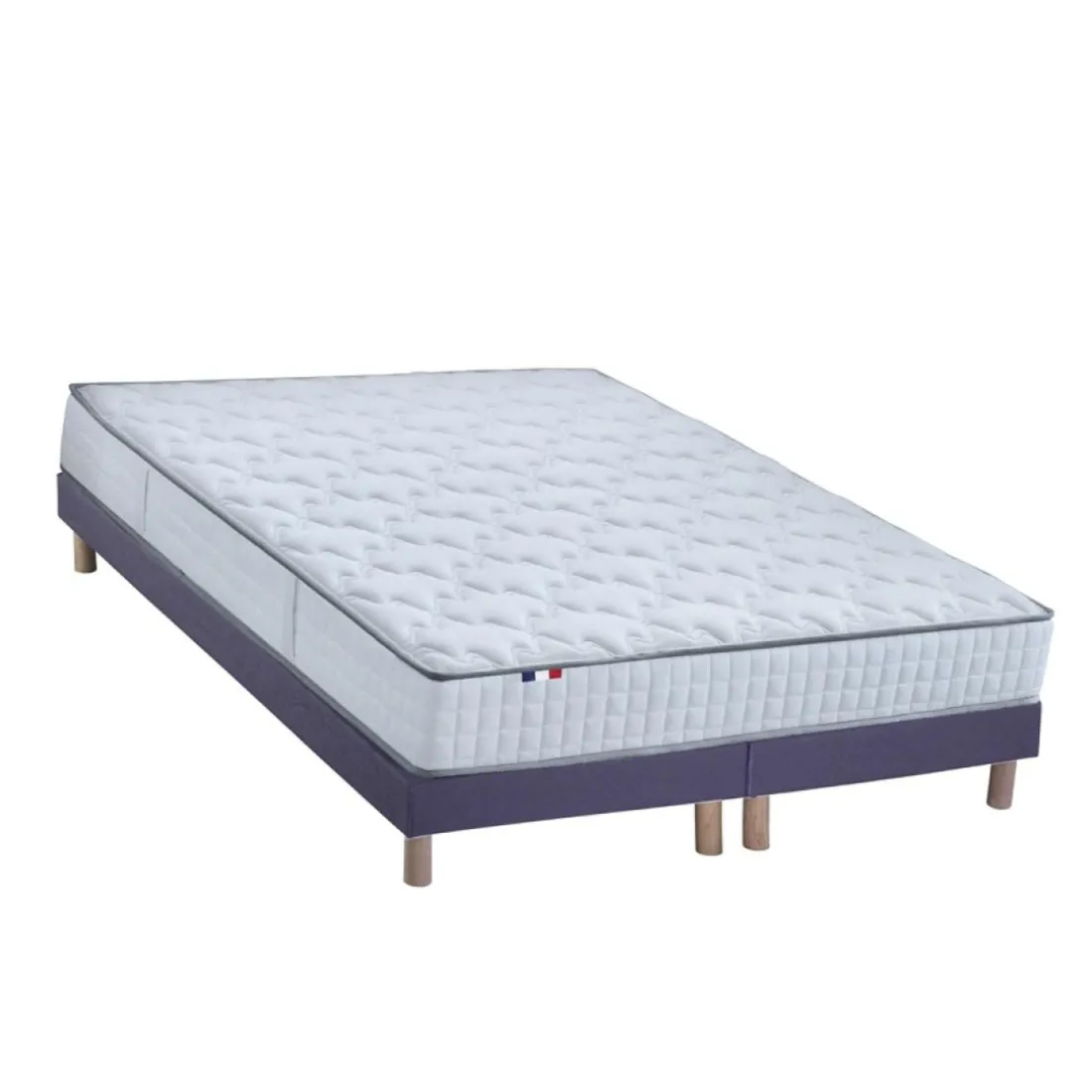 Ensemble Matelas Ressorts 7 zones COSMA + Sommier - Made in France - Sommier Bleu denim