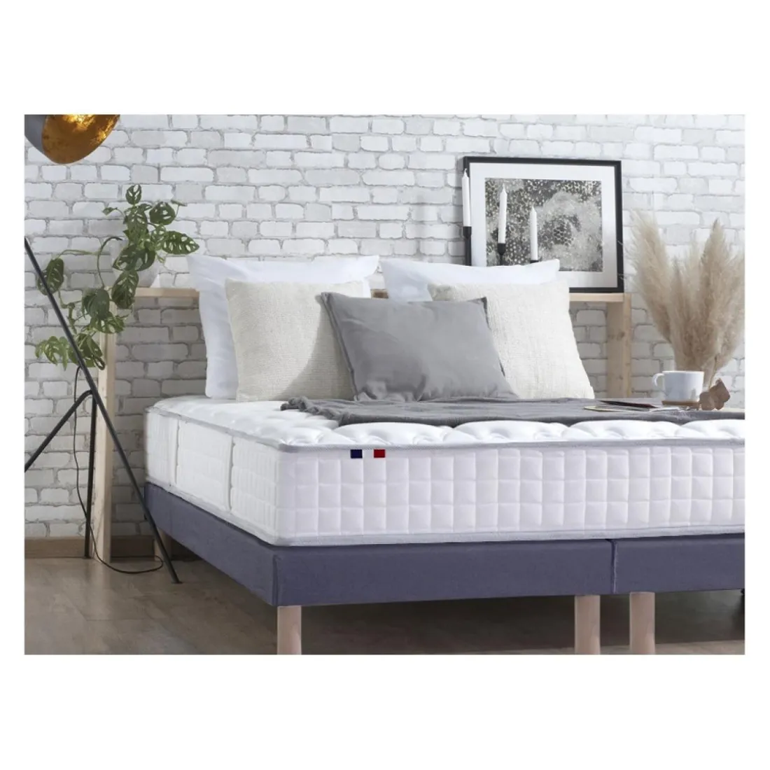 Ensemble Matelas Ressorts 7 zones COSMA + Sommier - Made in France - Sommier Bleu denim