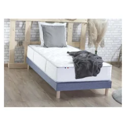 Ensemble Matelas Ressorts 7 zones COSMA + Sommier - Made in France - Sommier Bleu denim