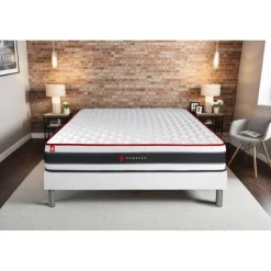 Ensemble sommier matelas ressorts ensaches et memoire de forme