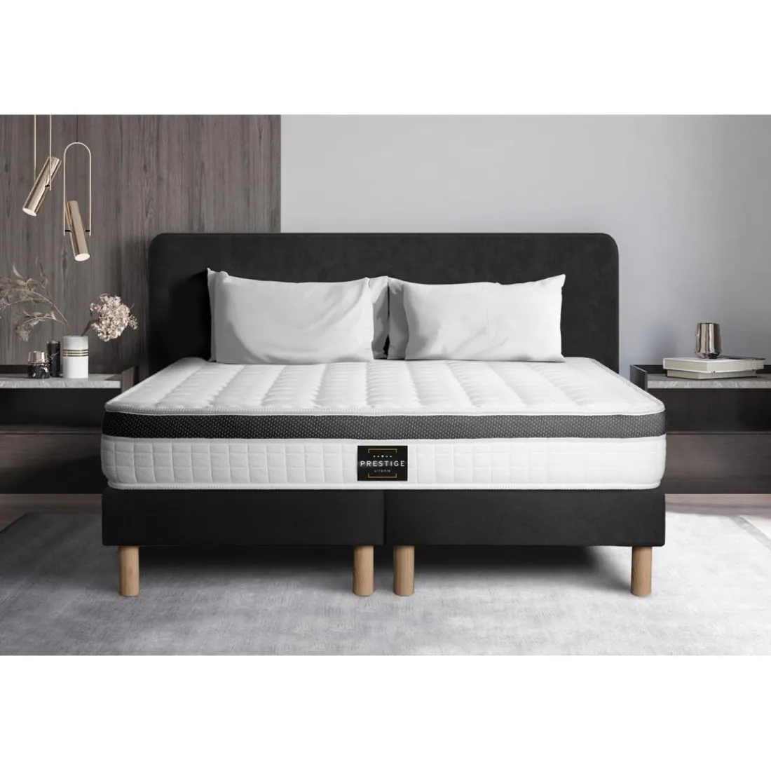 Ensemble Superieur Memoire de forme 3 zones double sommier noir