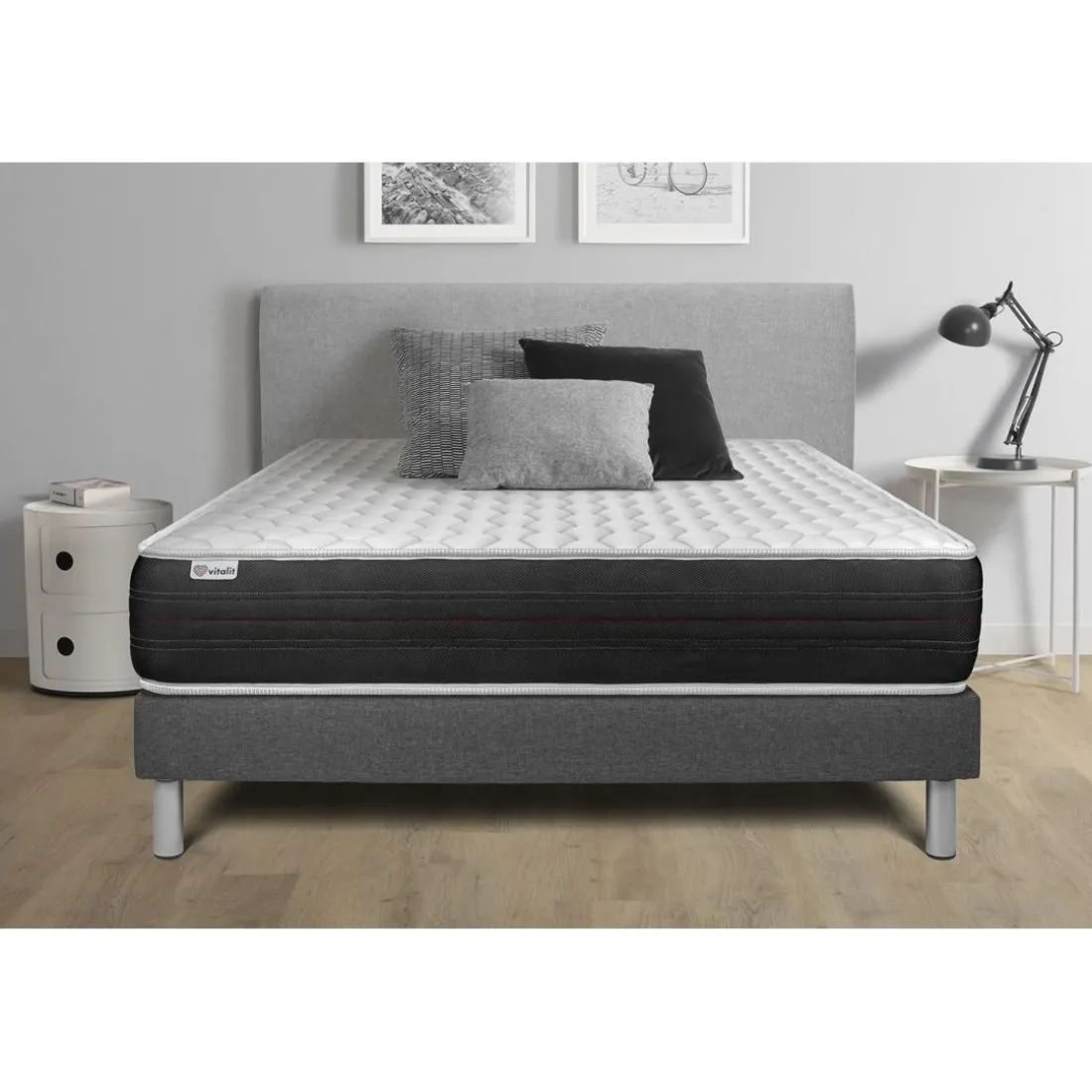 Ensemble VITALSPRING sommier Kit gris