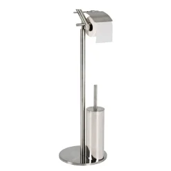 Ensemble WC avec porte papier et brosse intégrée, pied en Inox massif Argenté