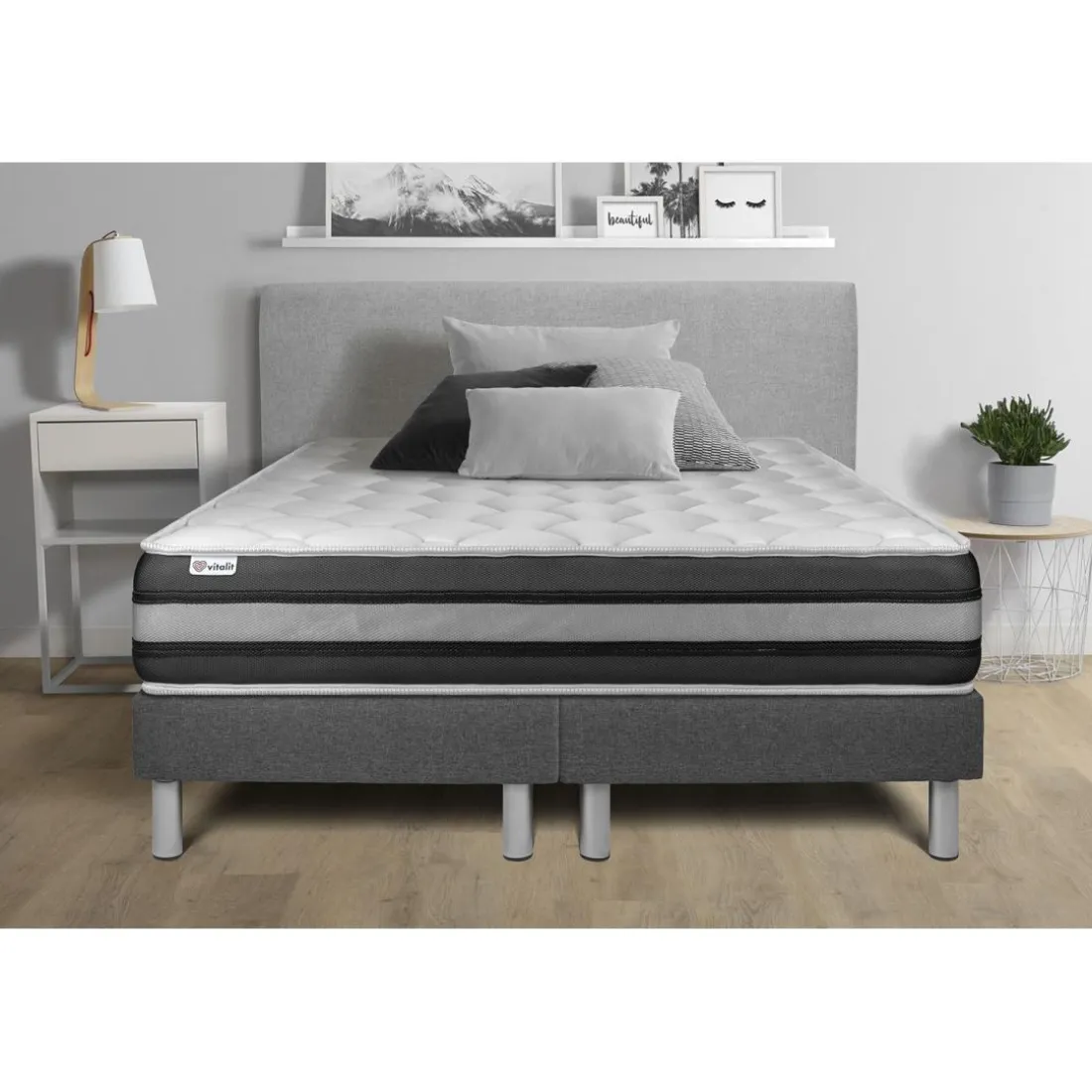 Ensembles matelas sommiers VITALSPRING ZEN gris