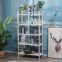 Etagere Bibliotheque Scandinave Moderne de 5 Niveaux Bois AUCKLAND-BLANC