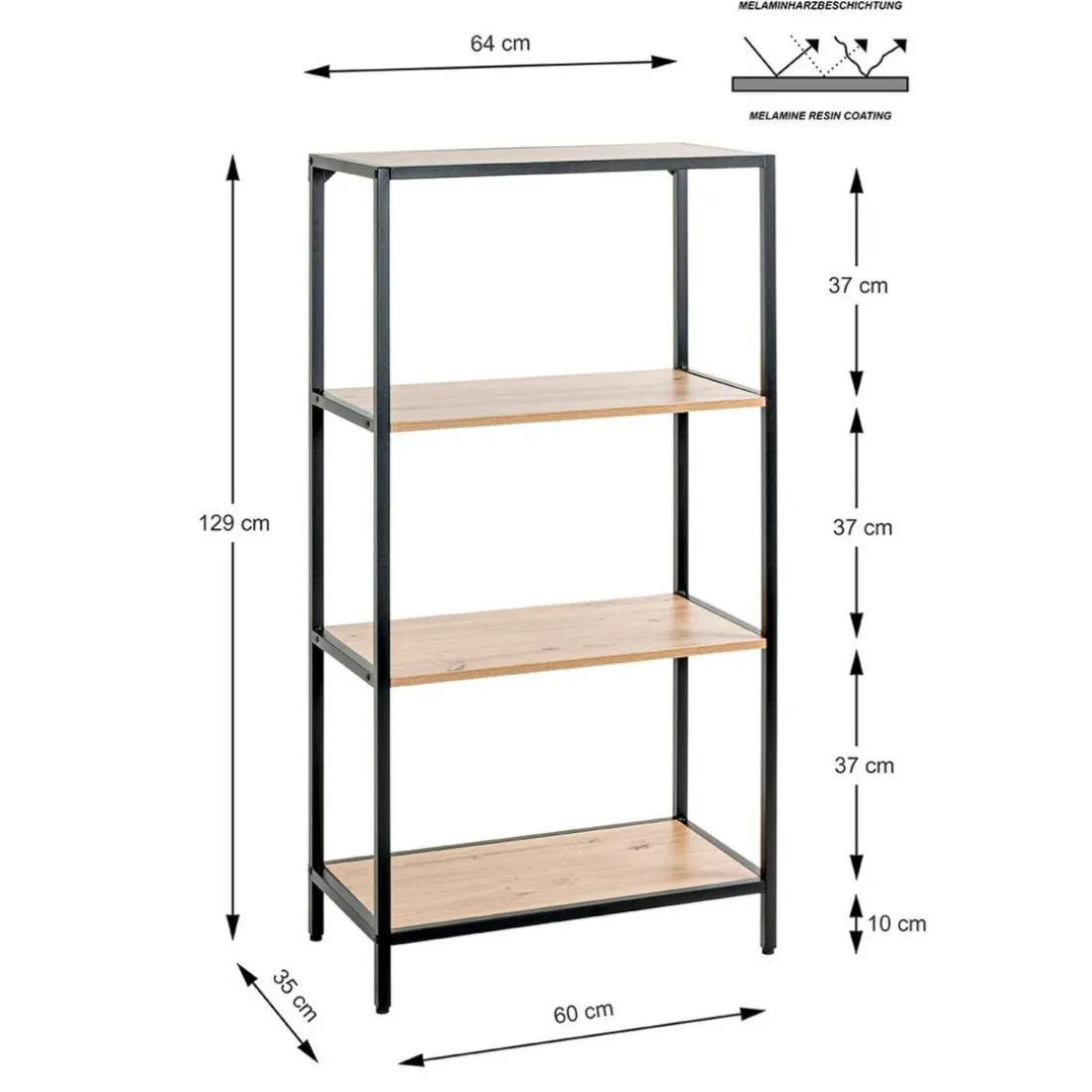 Etagère à 4 niveaux et plateaux décor chène