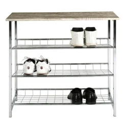 Etagère à chaussures plateau décor chène trois niveaux