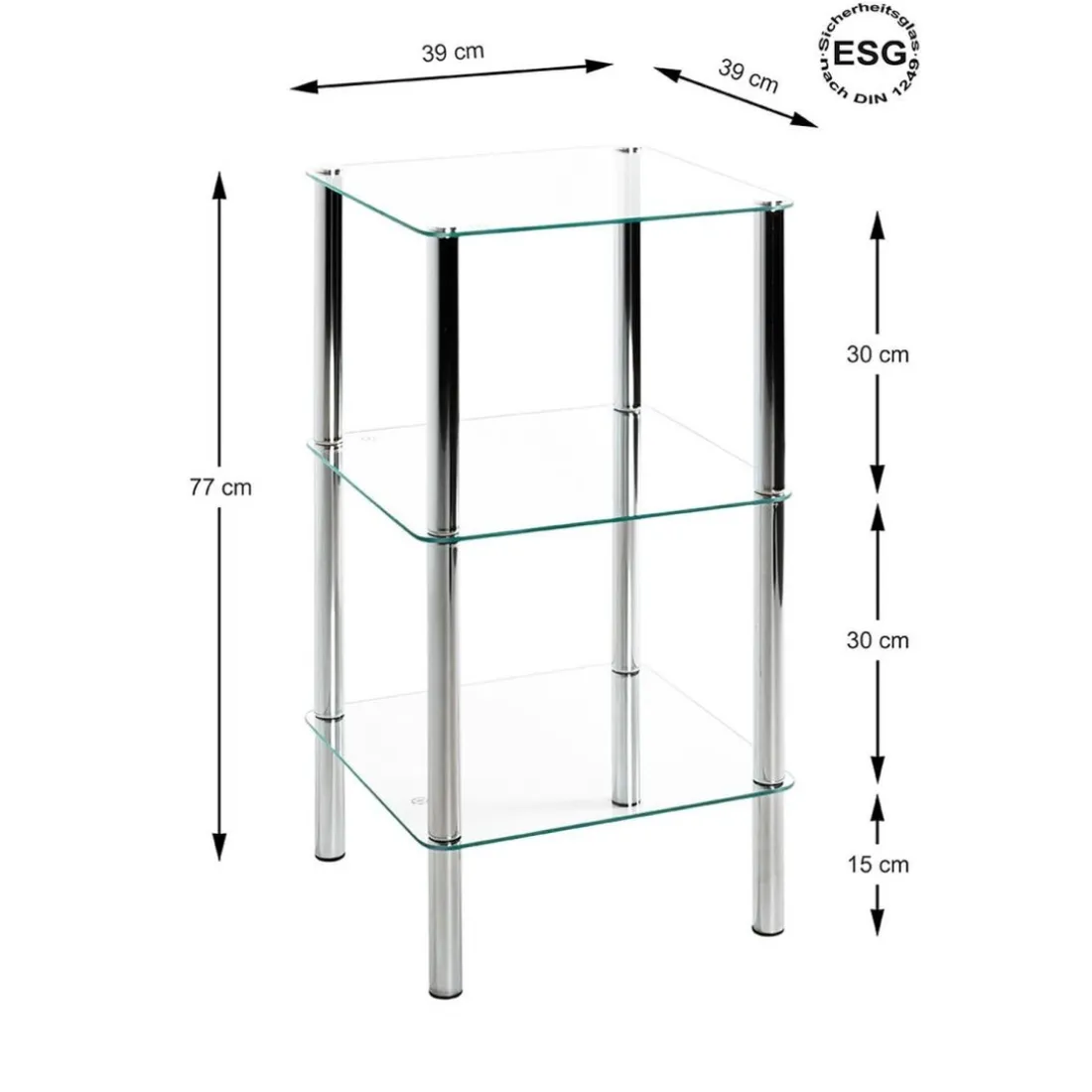 Etagère 3 niveaux plateau verre transparent