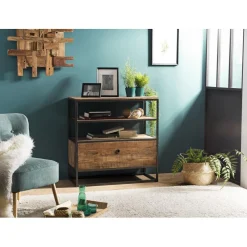 Etagère 1 Tiroir ALIDA Bois Teck Recyclé Acacia Mahogany Et Métal