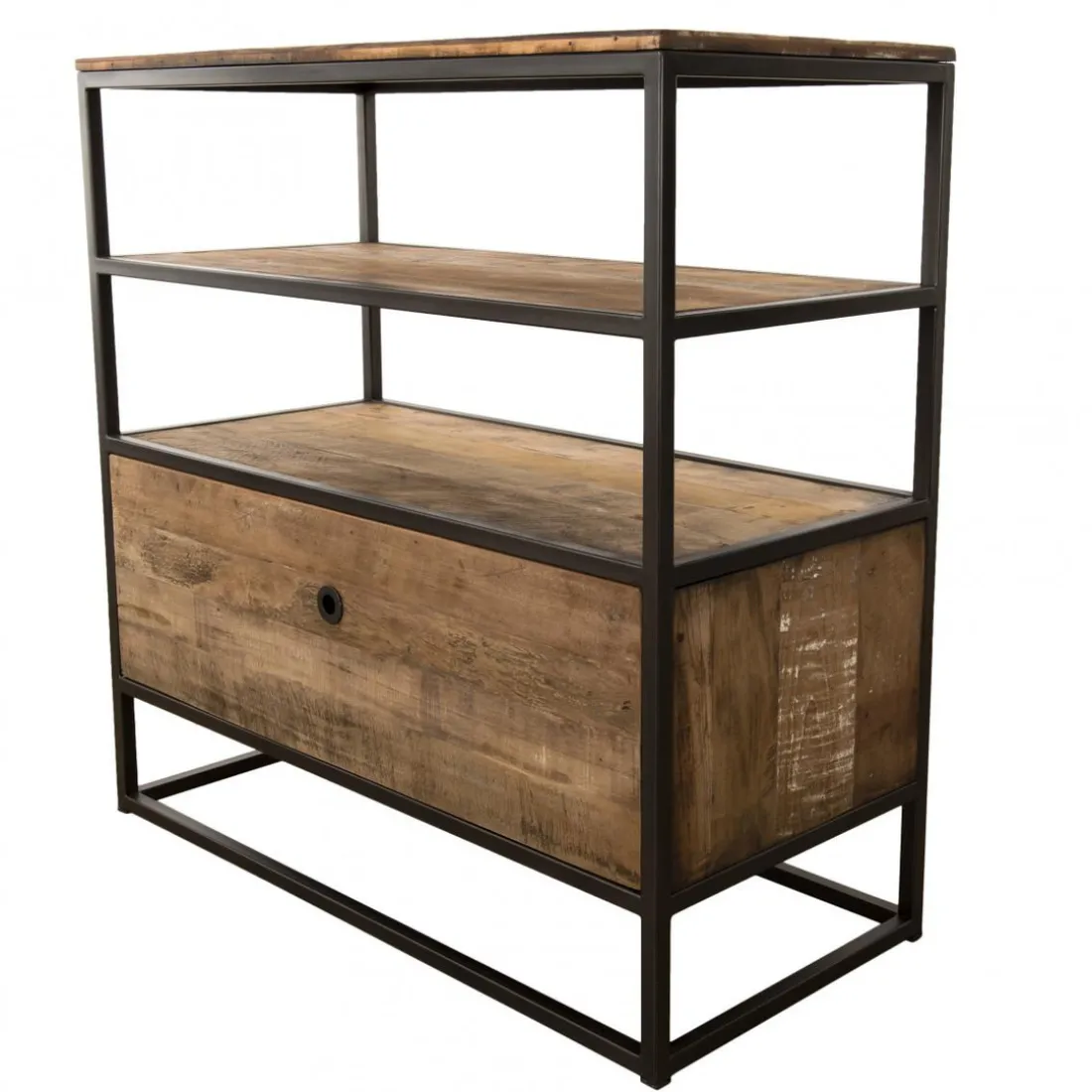 Etagère 1 Tiroir ALIDA Bois Teck Recyclé Acacia Mahogany Et Métal