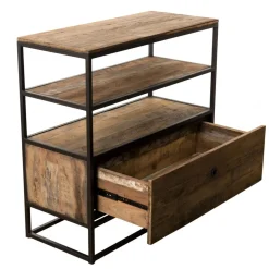 Etagère 1 Tiroir ALIDA Bois Teck Recyclé Acacia Mahogany Et Métal