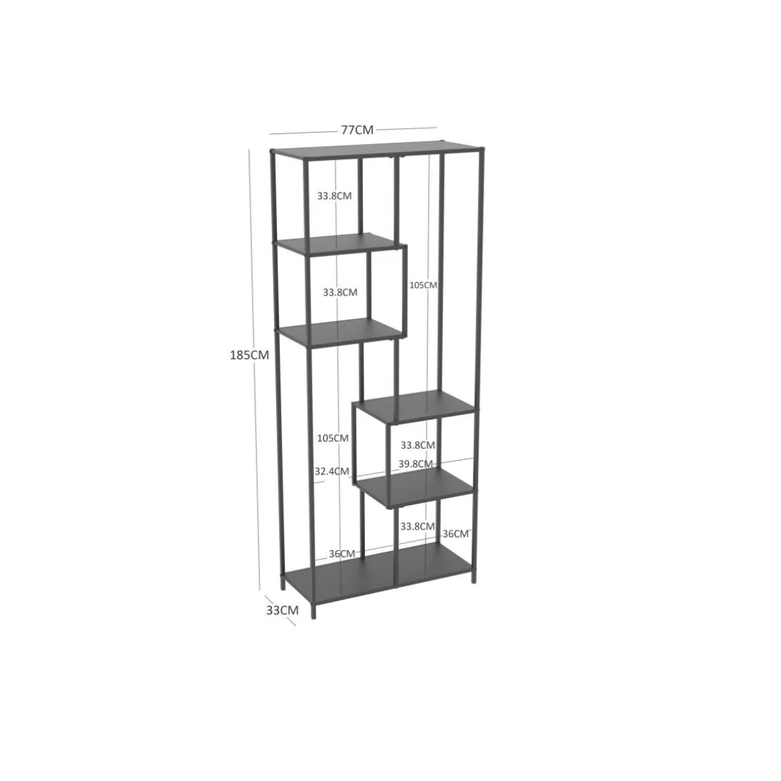 Etagère bibliothèque style industriel rangement de 5 niveaux KNUT couleur noire