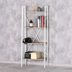 Etagère Bois Et Métal Blanc 148x60x32.5cm