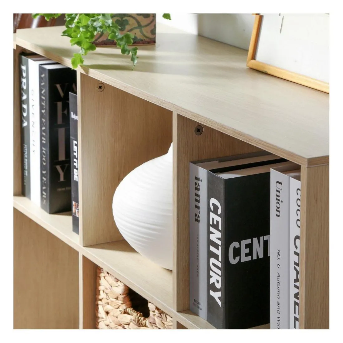 Etagère de rangement 6 cases en bois avec pieds métal