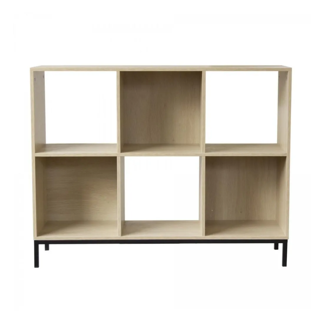 Etagère de rangement 6 cases en bois avec pieds métal