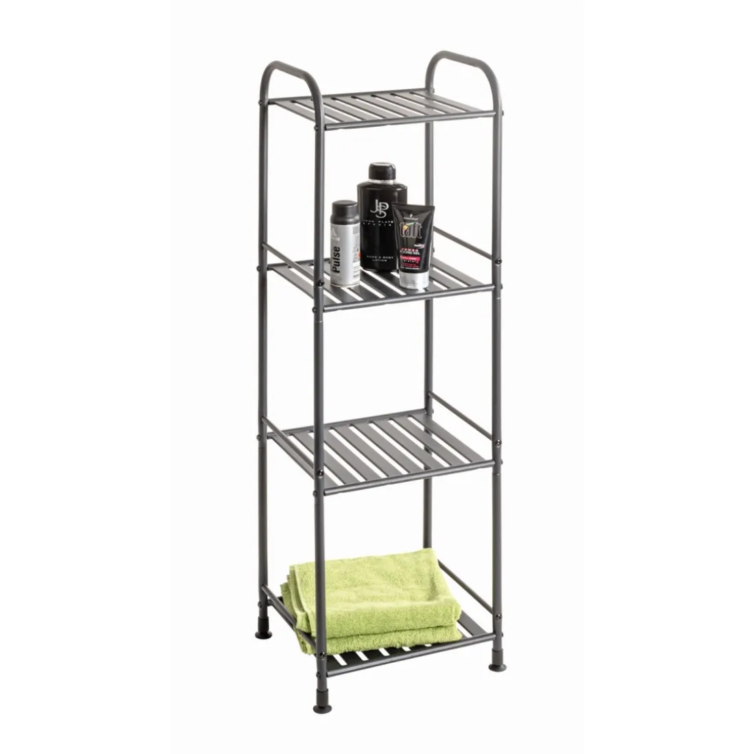 Etagère en tube d'acier peint époxy anthracite, 4 étagères en métal peint époxy anthracite