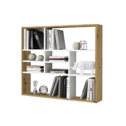 Etagère Murale 9 Cases Chêne Marron et Blanc DAILY