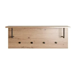Etagère murale bois et métal 4 crochets noirs