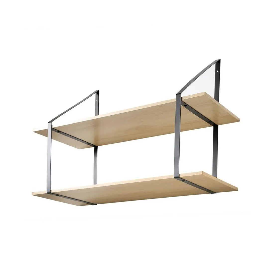 Etagère murale grande profondeur à 2 niveaux en bois support métal