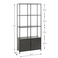 Etagère noire 8 cases et 2 portes en métal
