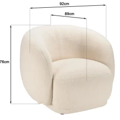 Fauteuil arrondi en tissu bouclette écru LEOPOLD