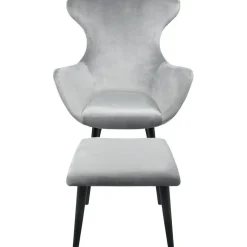 Fauteuil avec pouf en Velours Argent SHEEP