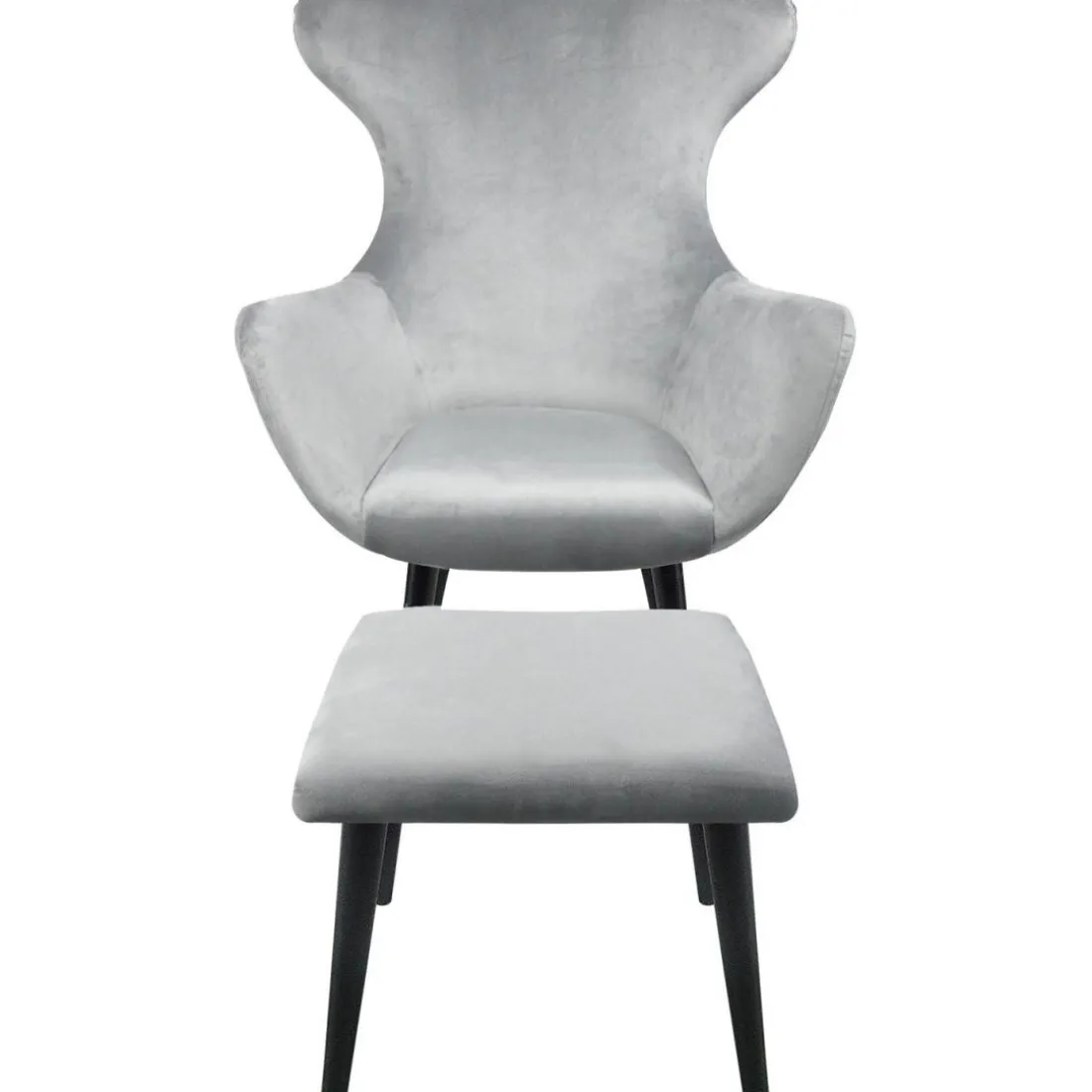 Fauteuil avec pouf en Velours Argent SHEEP