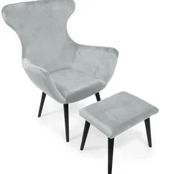 Fauteuil avec pouf en Velours Argent SHEEP