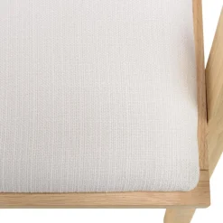 Fauteuil bois d’Hévéa assise tissu blanc dossier rotin naturel AGATHE