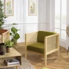 Fauteuil cannage assise amovible velours vert