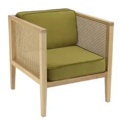 Fauteuil cannage assise amovible velours vert
