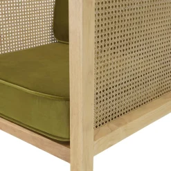 Fauteuil cannage assise amovible velours vert