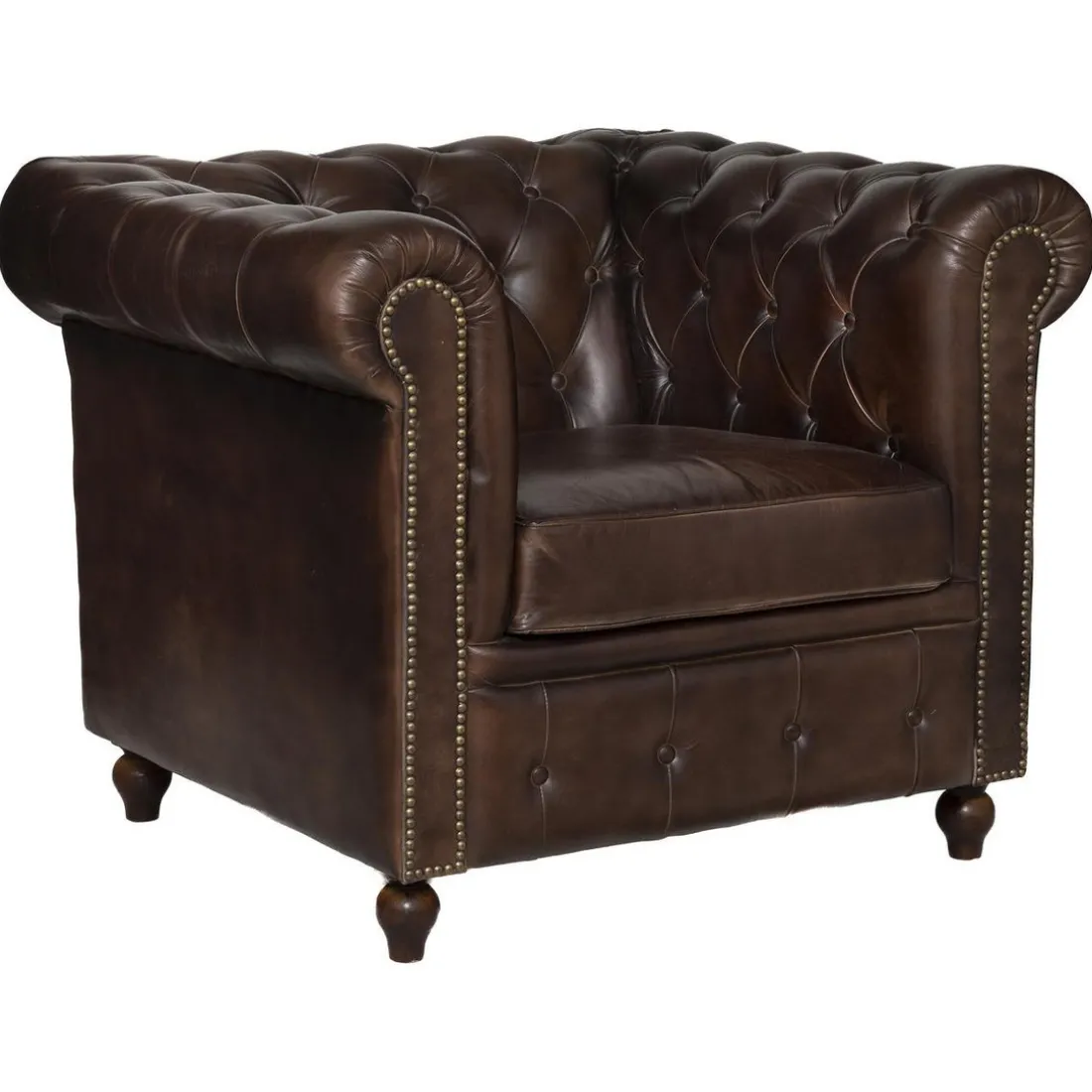 Fauteuil Chester marron en cuir