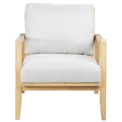 Fauteuil chevron beige pieds frêne naturel