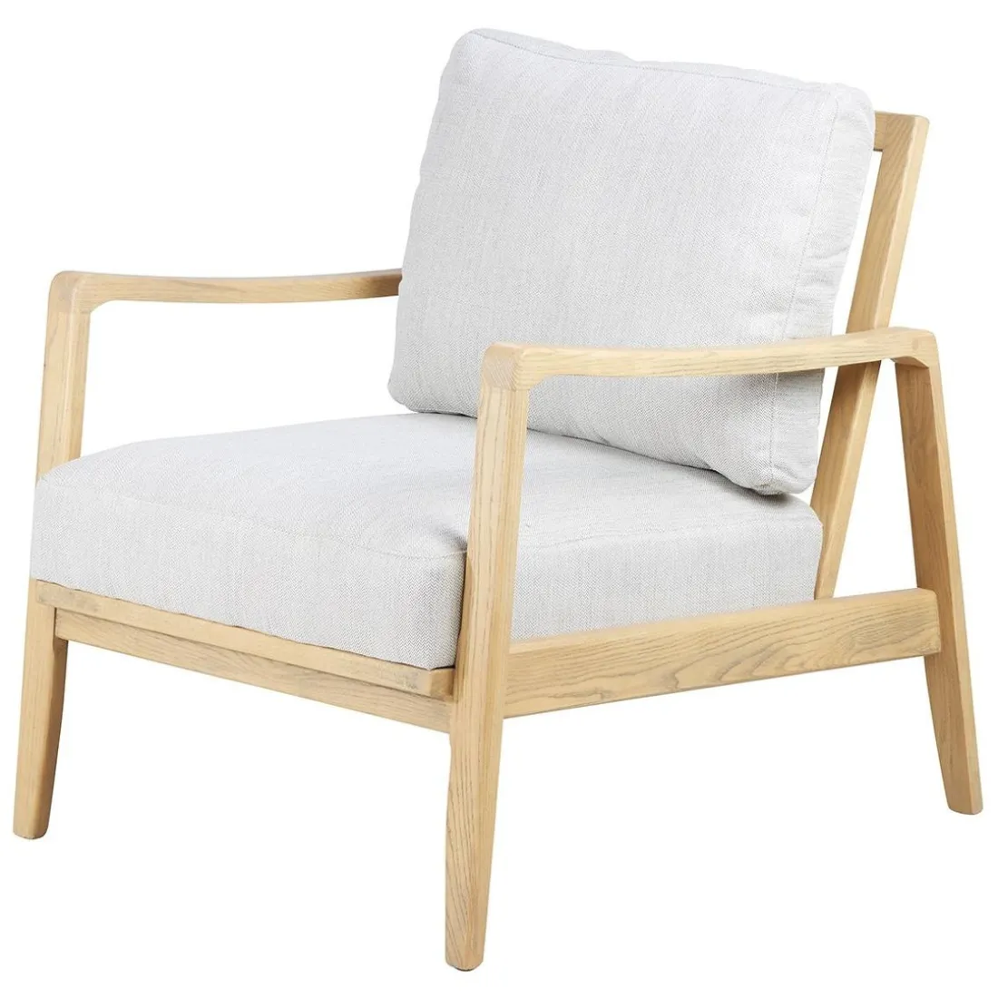 Fauteuil chevron beige pieds frêne naturel
