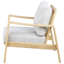 Fauteuil chevron beige pieds frêne naturel