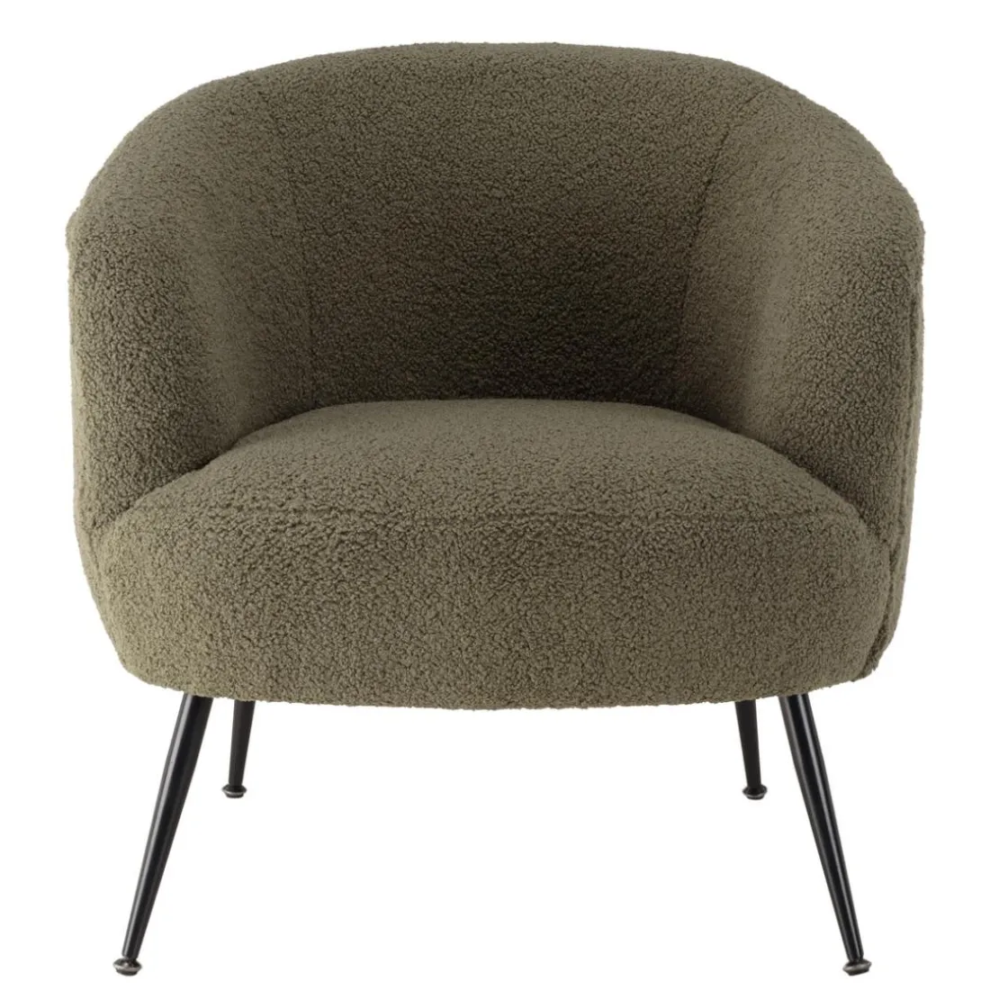 Fauteuil cosy tissu bouclette vert kaki pieds métal noir AGATHE