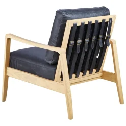Fauteuil cuir noir pieds frêne naturel