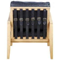 Fauteuil cuir noir pieds frêne naturel