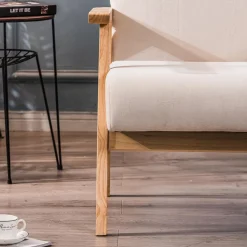 Fauteuil de salon avec structure bois beige
