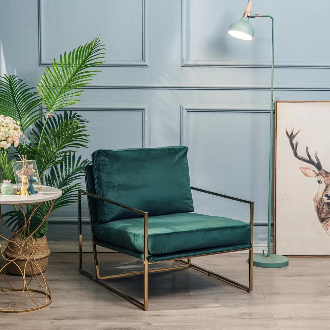 Fauteuil de Salon Design Vert Pieds Metal