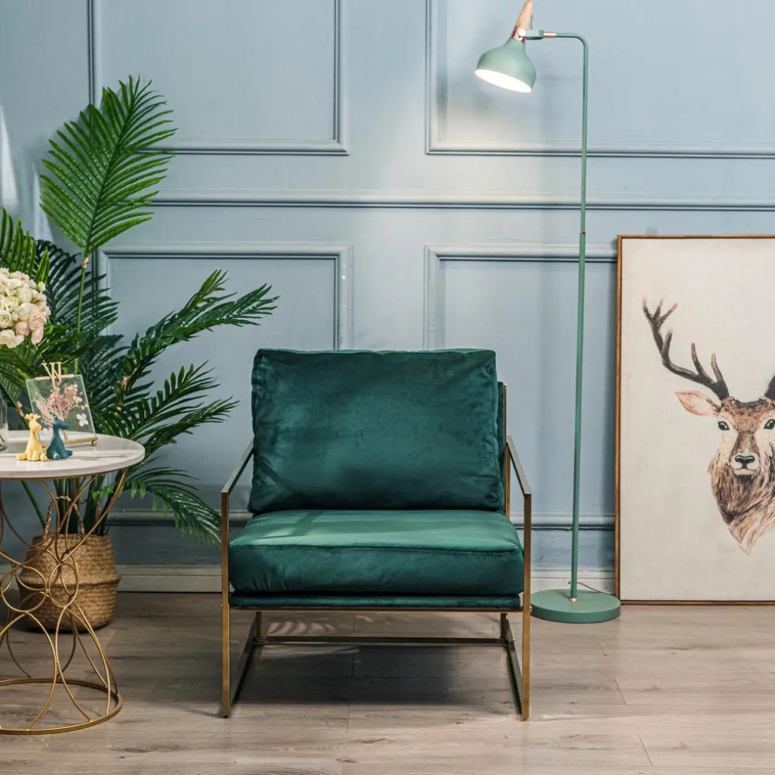 Fauteuil de Salon Design Vert Pieds Metal