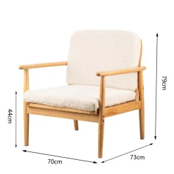 Fauteuil de Salon Scandinave avec Structure Bois et Bouclettes Blanc