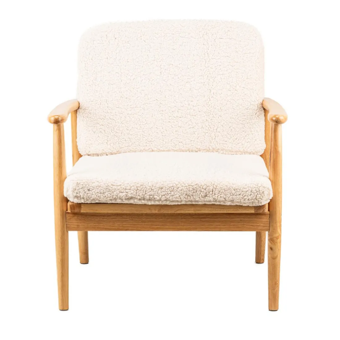 Fauteuil de Salon Scandinave avec Structure Bois et Bouclettes Blanc