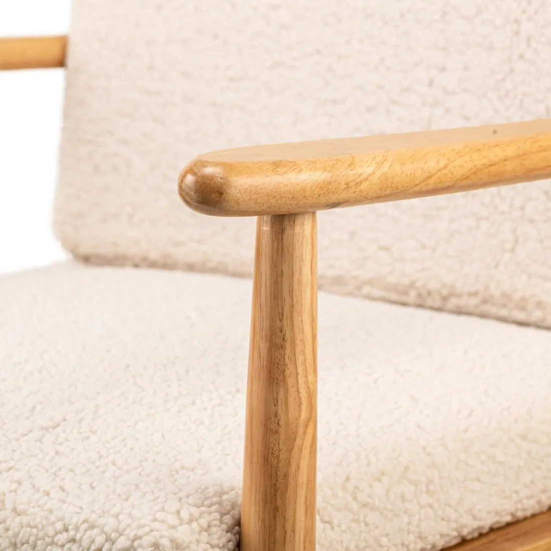 Fauteuil de Salon Scandinave avec Structure Bois et Bouclettes Blanc